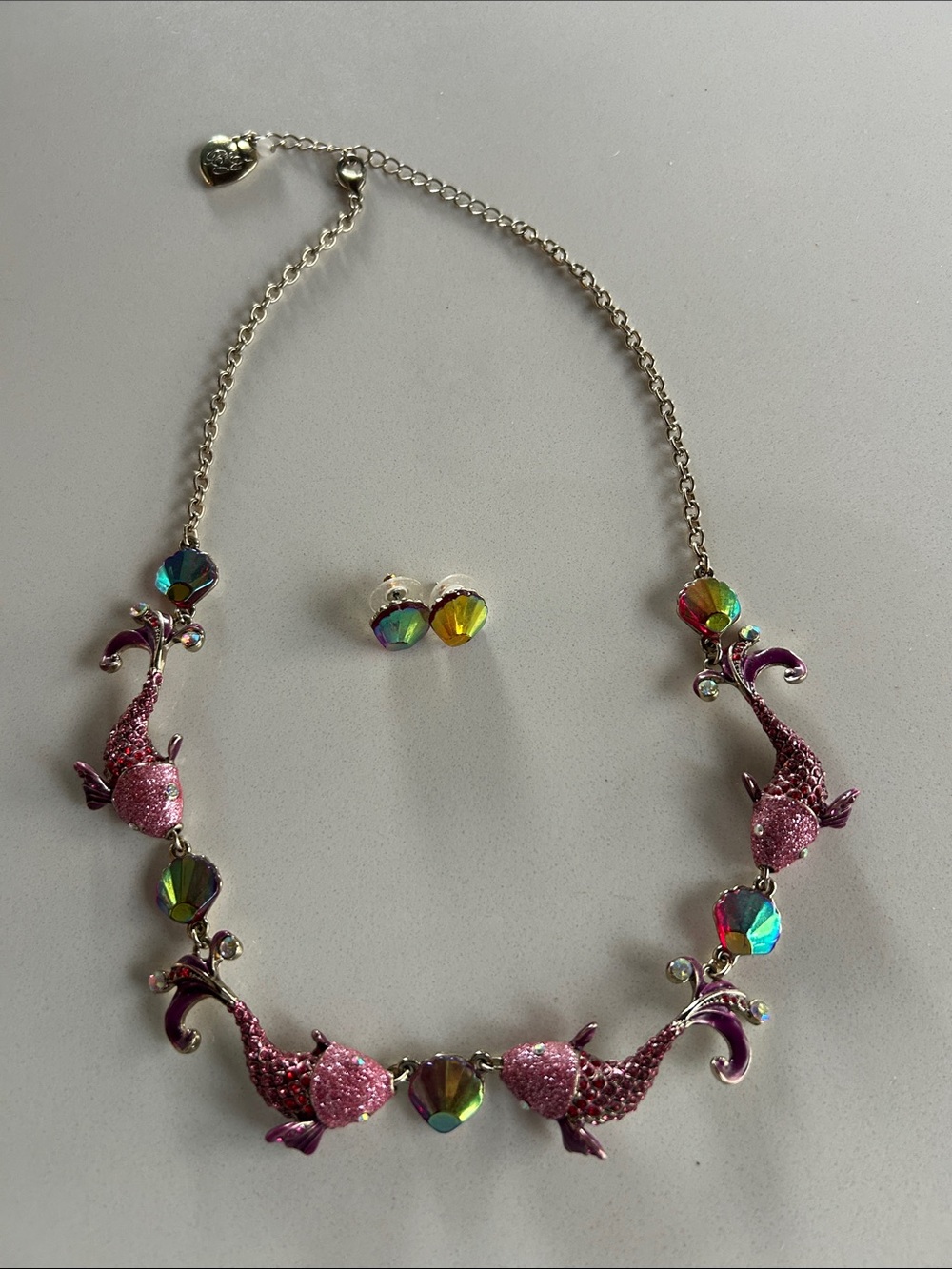 Betsy Johnson pink koi fish necklace and earrings